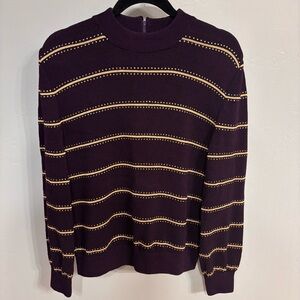 NWOT St John Collection Purple, Tan w Gold Striped Accents Back Zipper Sweater-M